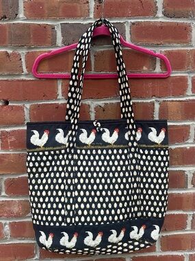Vera Bradley ✨Retired Vintage Black & White Chicken Egg Chanticleer Quilted Tote